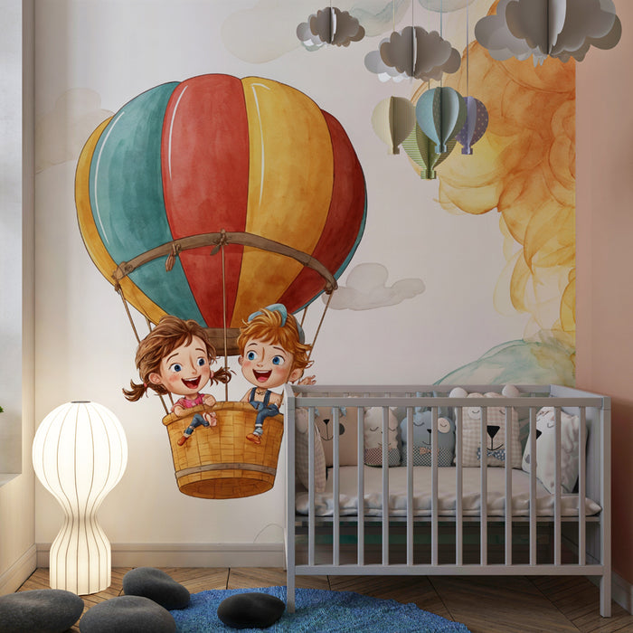 Papier peint Montgolfière | Enfants en Aventure Aérienne