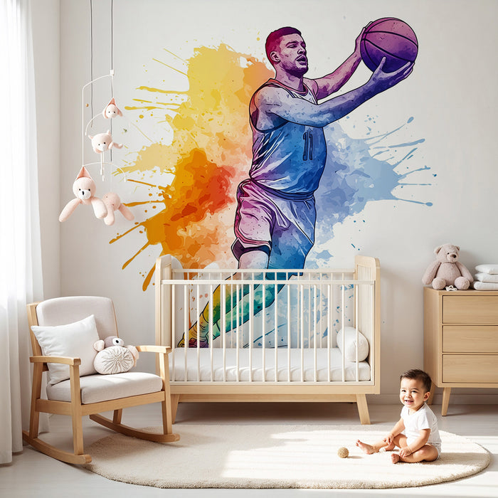 Papel de parede criança | Динамична баскетболна тапета и цветни пръски
