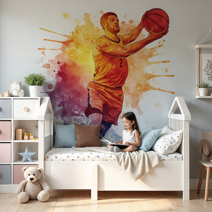 Papier peint chambre enfant | Joueur de basket aquarelle