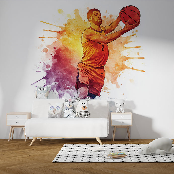 Papier peint chambre enfant | Joueur de basket aquarelle