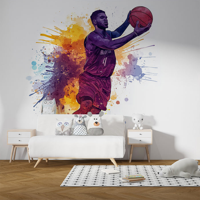 Papier de parede dječje sobe | Šareni košarkaš u akciji