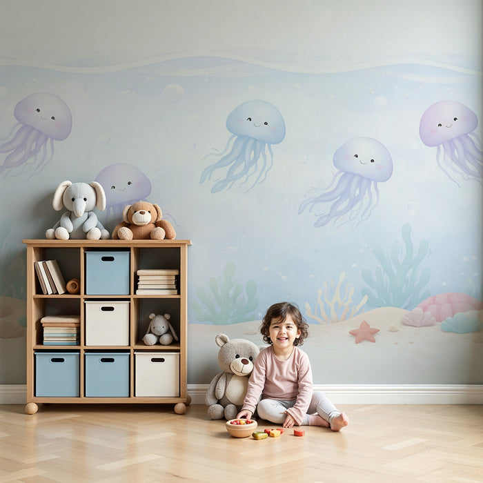 Behang kinderkamer | Pastelkleurige lachende kwallen