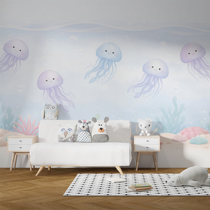 Behang kinderkamer | Pastelkleurige lachende kwallen