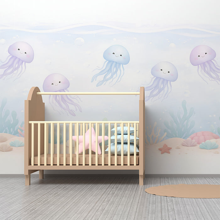 Behang kinderkamer | Pastelkleurige lachende kwallen