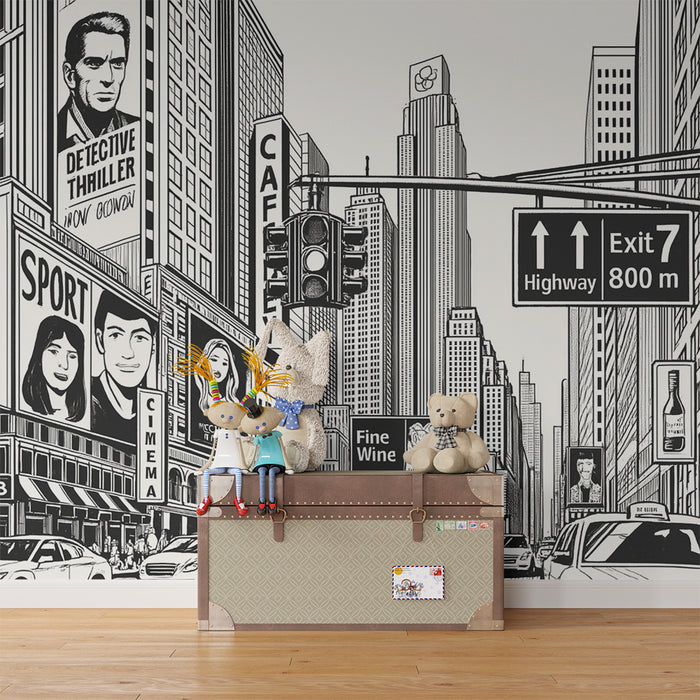 Barntapet | Livlig stad och lysande skyltar