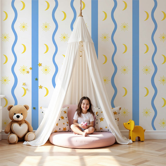 Papel pintado infantil | Cielo estrellado y rayos de sol