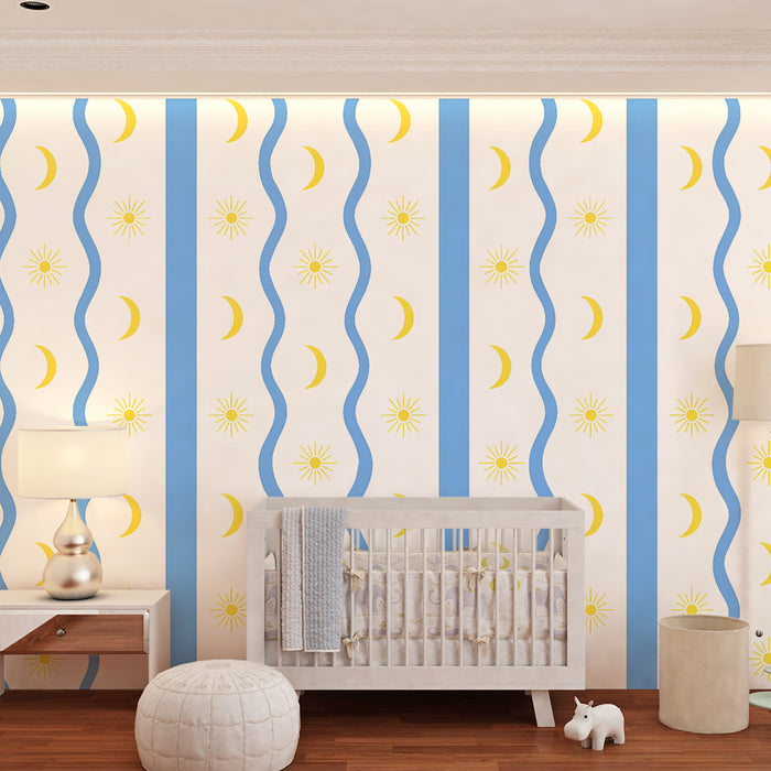 Papel pintado infantil | Cielo estrellado y rayos de sol