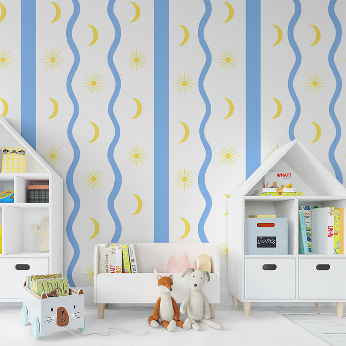 Papel pintado infantil | Cielo estrellado y rayos de sol