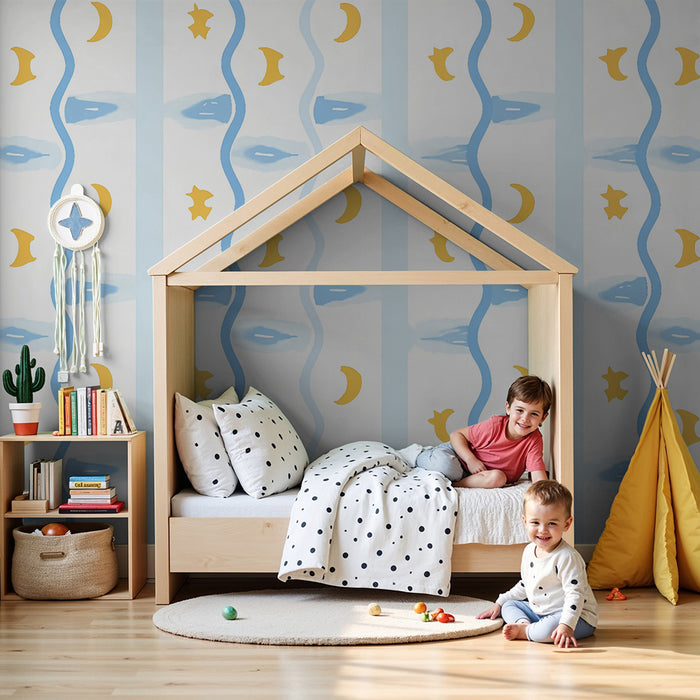 Lastenhuoneen tapetti | Vaaleanpunaiset tähdet ja kuut