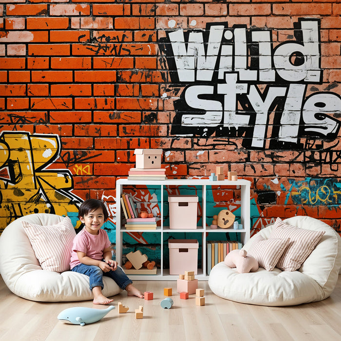 Tapeta z graffiti | Dzika ściana z cegieł