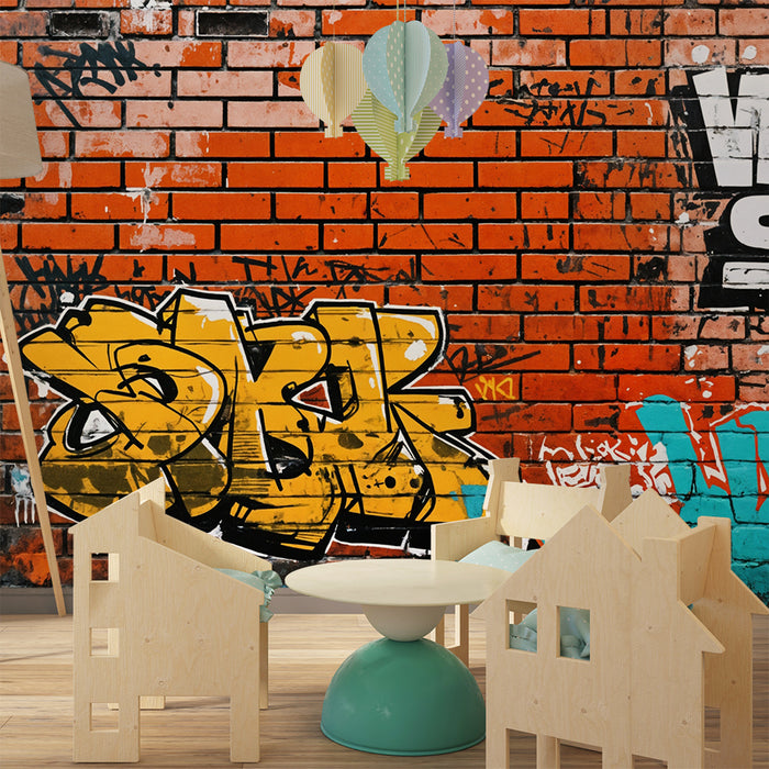 Tapeta z graffiti | Dzika ściana z cegieł