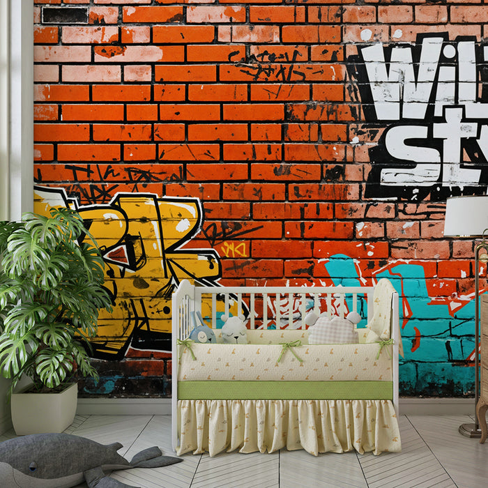 Tapeta z graffiti | Dzika ściana z cegieł