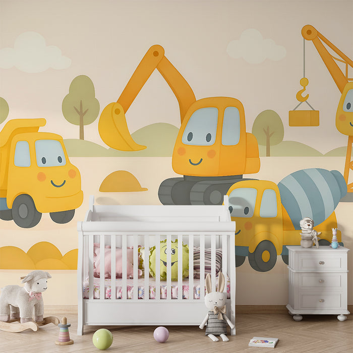 Lastenhuoneen tapetti | Iloiset pienet rakennuskoneet