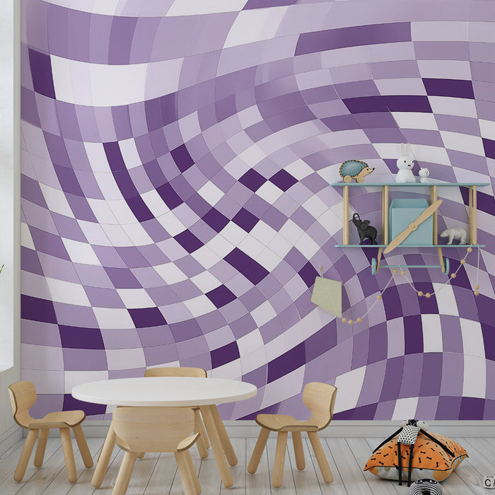 Χαρτί τοίχου παιδικού δωματίου | Γεωμετρικά κύματα μοβ και λευκά