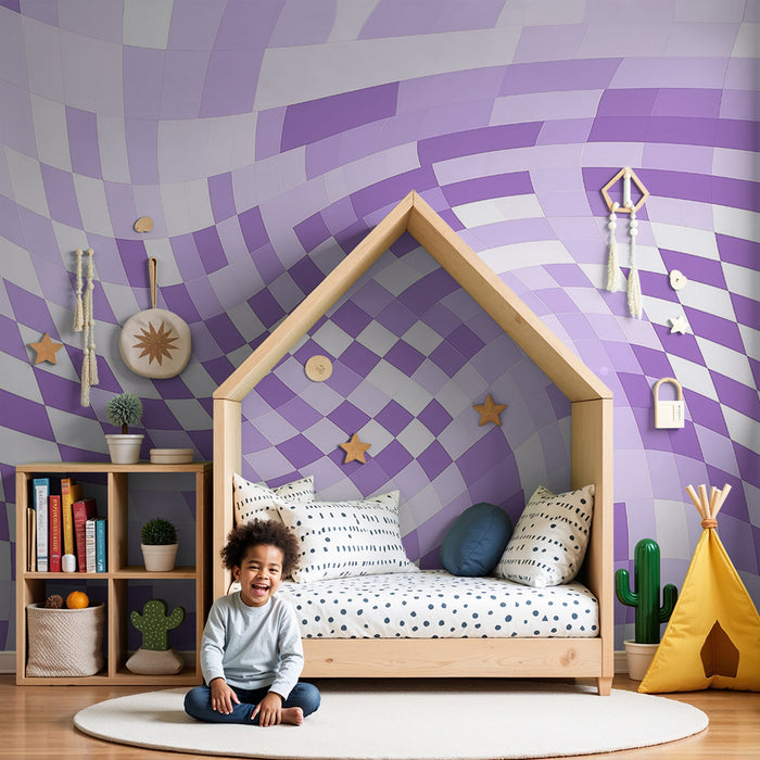Kids room wallpaper | Wave pattern in purple and white