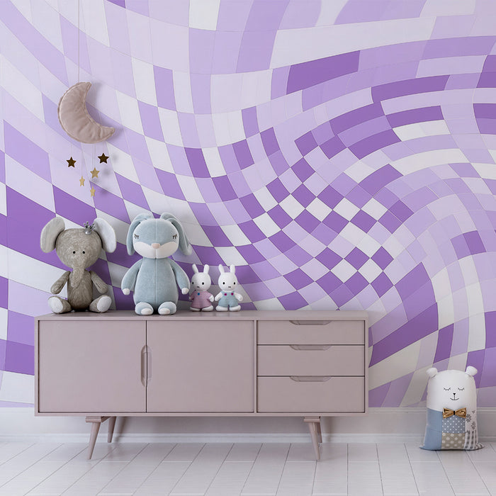 Kids room wallpaper | Wave pattern in purple and white