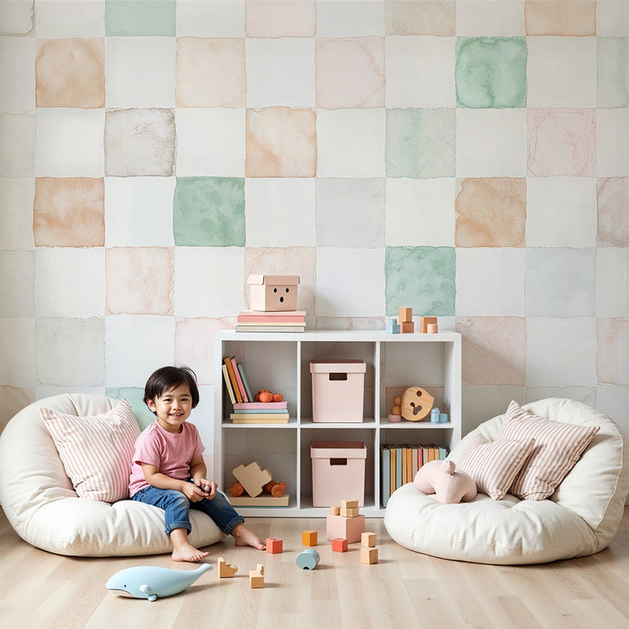 Χαρτί τοίχου παιδικού δωματίου | Ακουαρέλα παστέλ πλακάκια