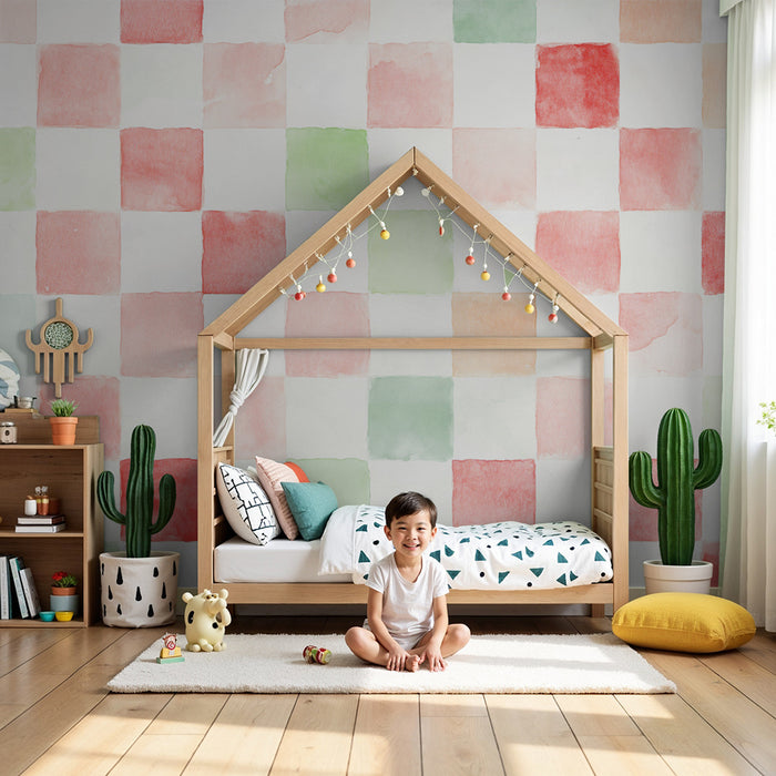 Carta da parati bambini | Motivo acquerello piastrelle pastello