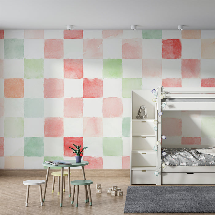 Carta da parati bambini | Motivo acquerello piastrelle pastello