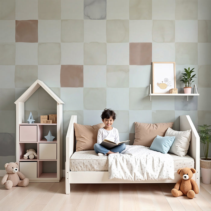 Babyzimmer Tapete | Pastell kariertes Muster
