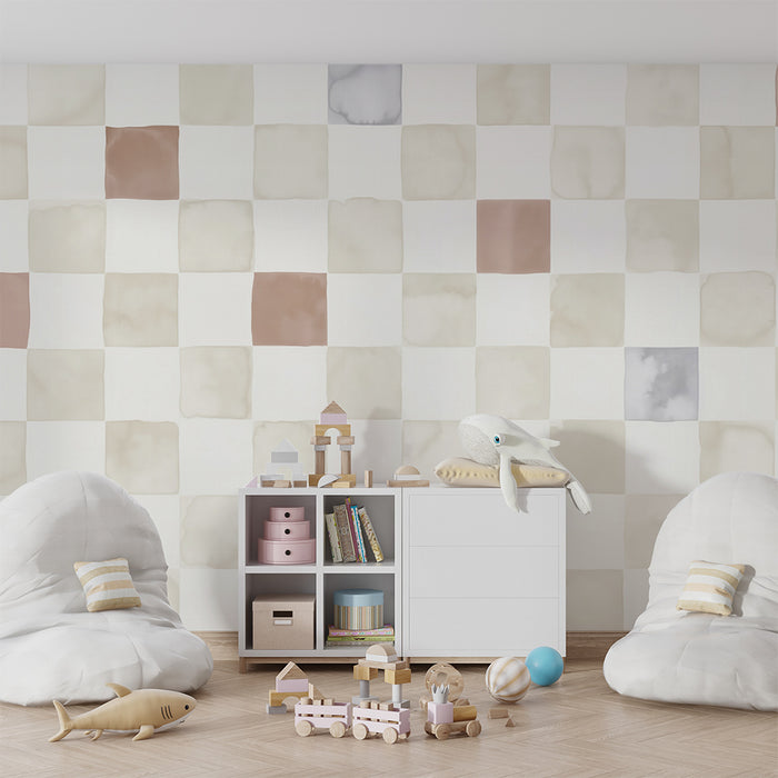 Babyzimmer Tapete | Pastell kariertes Muster