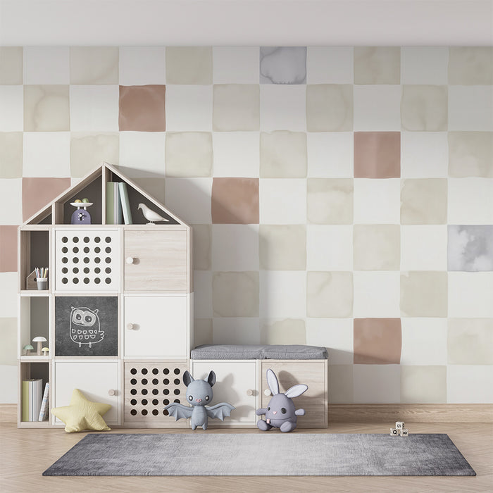 Babyzimmer Tapete | Pastell kariertes Muster