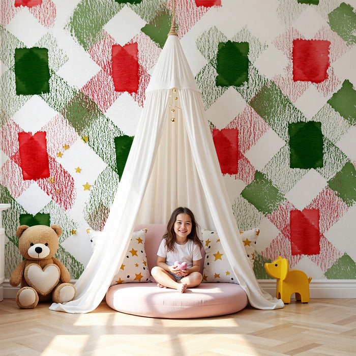Carta da parati bambini | Motivo grafico rosso e verde