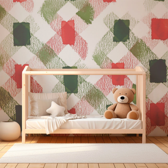Carta da parati bambini | Motivo grafico rosso e verde