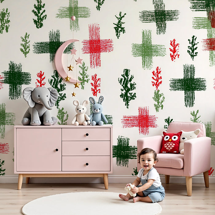 Tapet barnerom | Fargede kors og løvverk