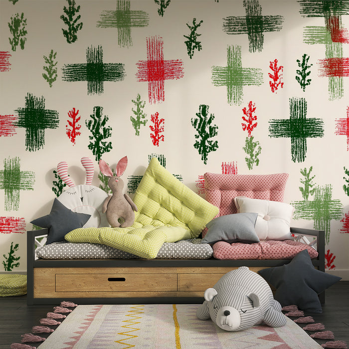 Tapet barnerom | Fargede kors og løvverk