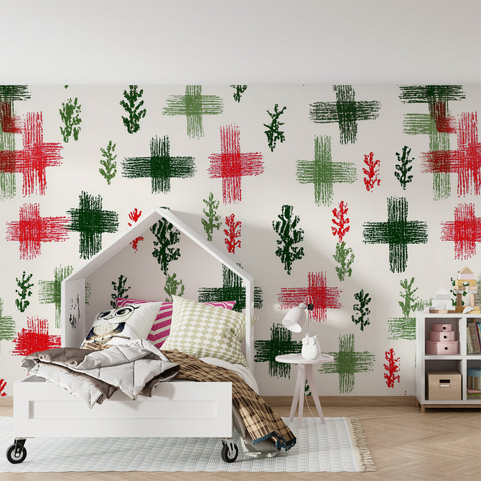 Tapet barnerom | Fargede kors og løvverk
