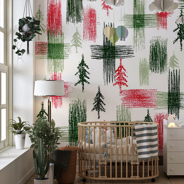 Barntapet | Festliga röda och gröna granar