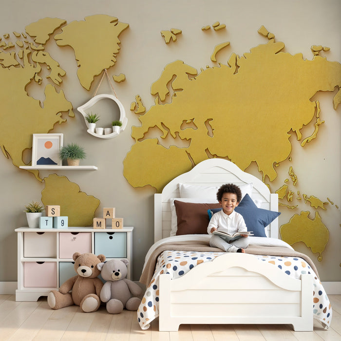 Mapa do Mundo em Metal Dourado | Decoração de Parede de Prestígio