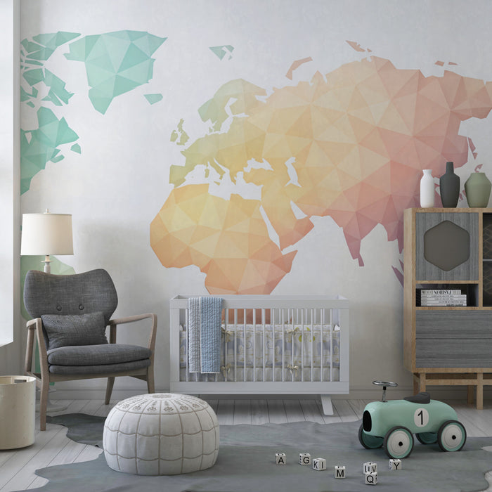 Papier peint géométrique monde | Carte en dégradé pastel