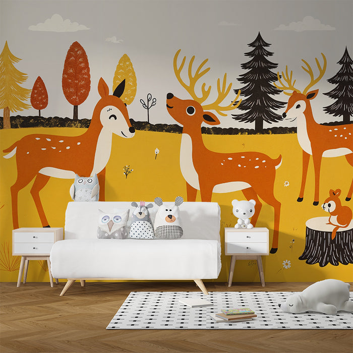 Barntapet hjortar och skog | Lekfull design för barn