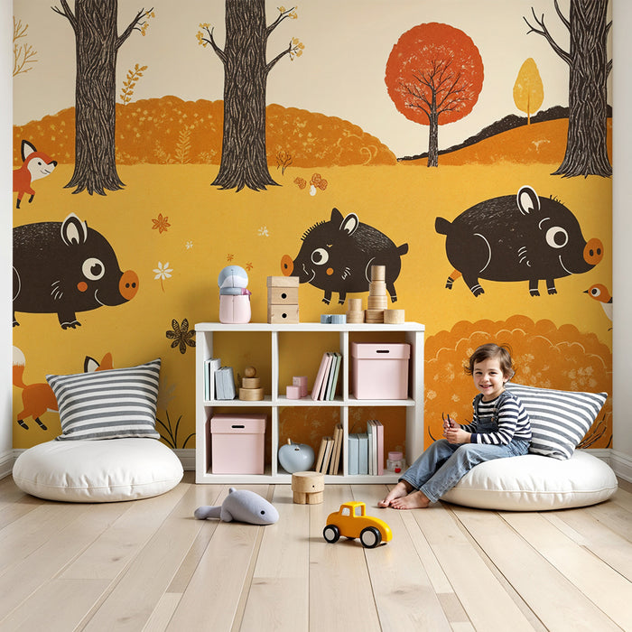 Papel pintado bosque encantado | Animales del bosque en otoño