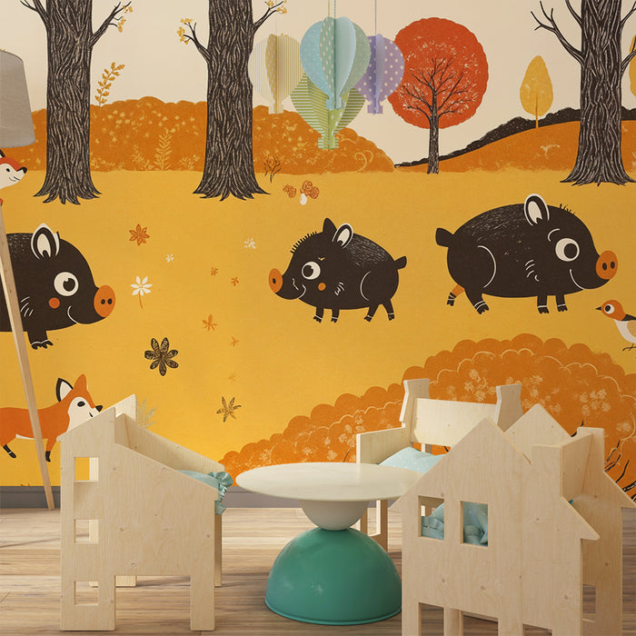 Papel pintado bosque encantado | Animales del bosque en otoño