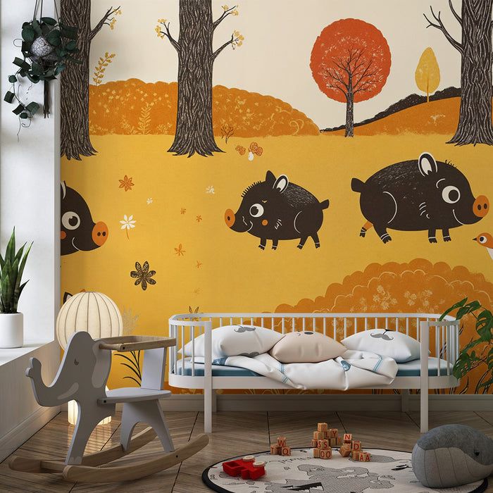 Papel pintado bosque encantado | Animales del bosque en otoño