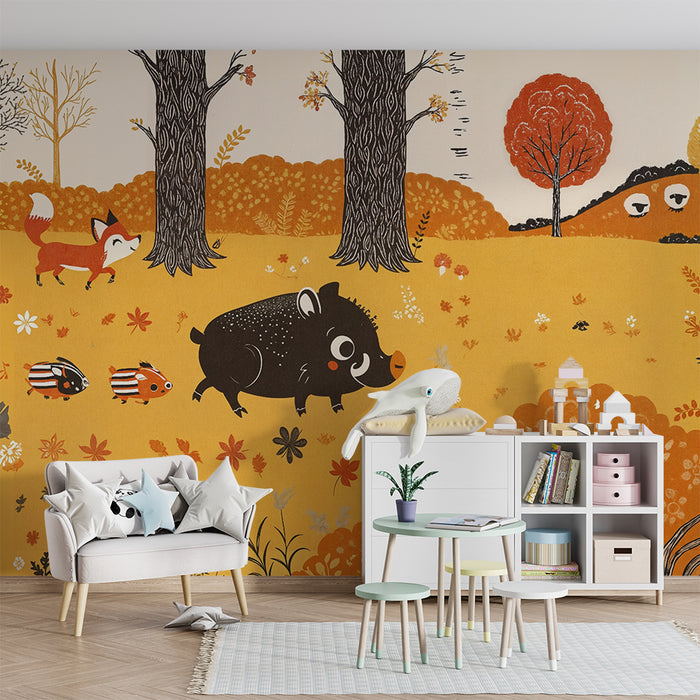 Lesná tapeta s kúzelným lesom | Zvieratá a jesenná krajina