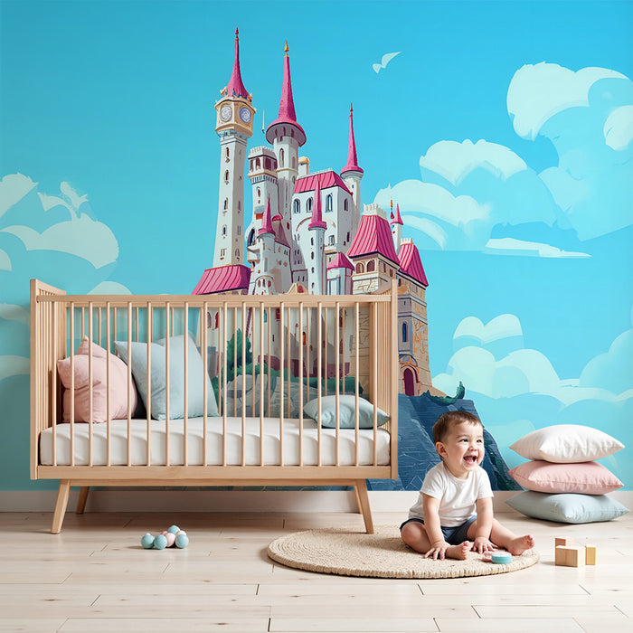 Papier peint chambre enfant | Château féerique dans les nuages