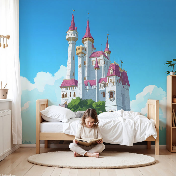 Tapet pentru camera copilului | Castel fermecat și cer albastru