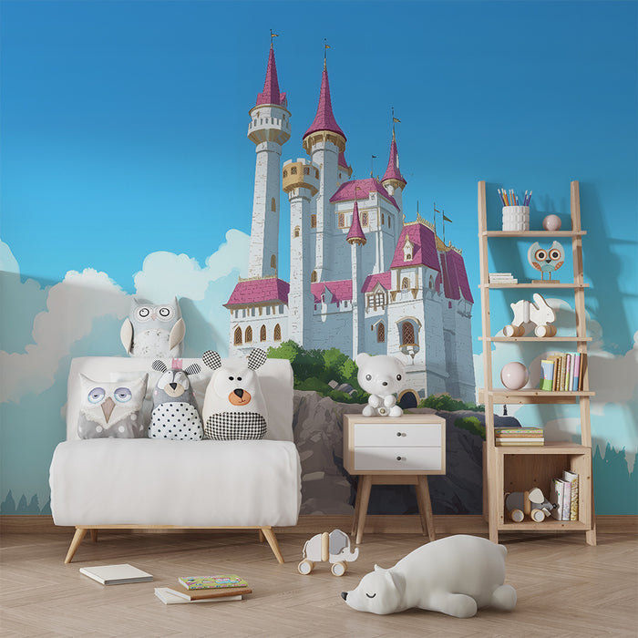 Tapet pentru camera copilului | Castel fermecat și cer albastru