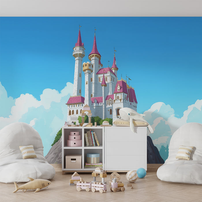 Tapet pentru camera copilului | Castel fermecat și cer albastru
