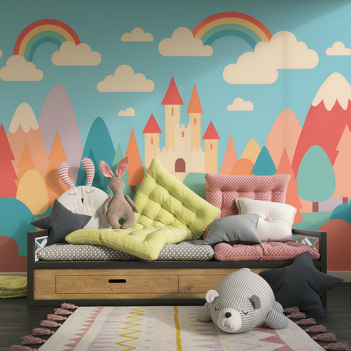 Papel pintado infantil | Castillo encantado y arco iris