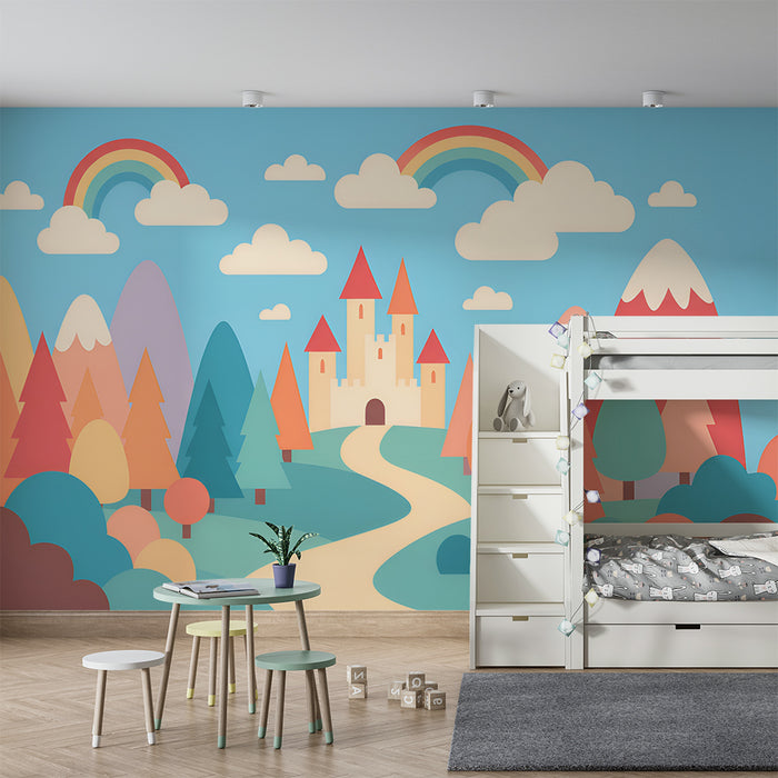 Papel pintado infantil | Castillo encantado y arco iris
