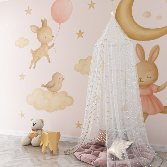 Barntapet | Drömmande månlandskap med gulliga djur