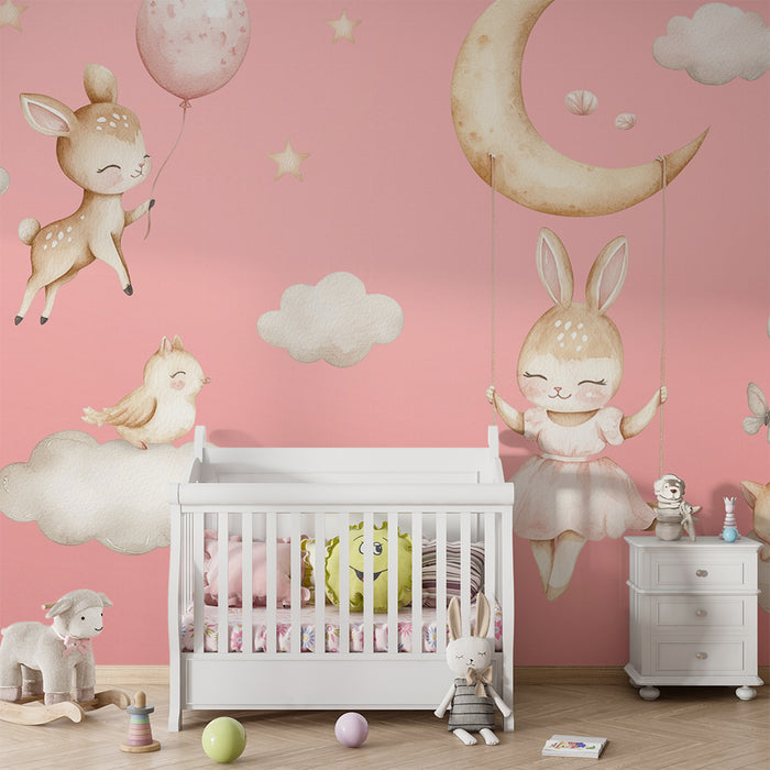 Barntapet | Drömmade djur på rosa bakgrund