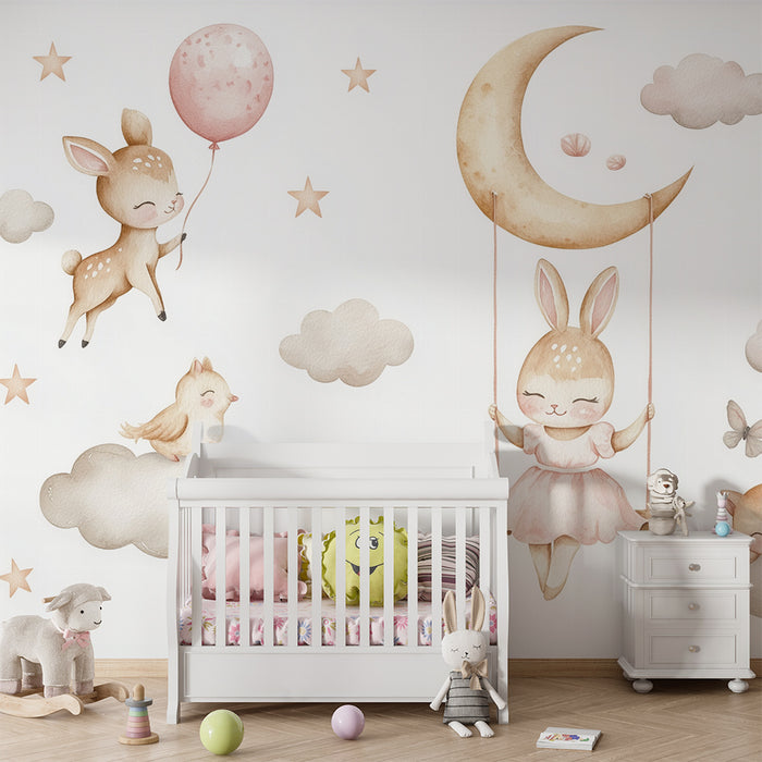 Babykamer behang | Maan en dromende dieren