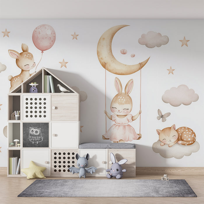 Babykamer behang | Maan en dromende dieren