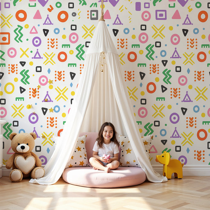 Lastenhuoneen tapetti | Moniväriset geometriset kuviot